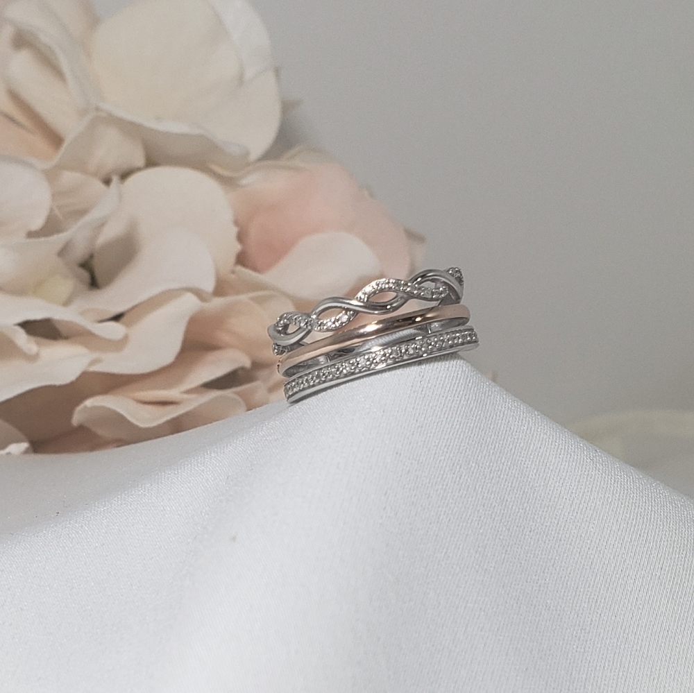 Brand New 40 Genuine Diamonds 14K Rose Gold & 925 Sterling Silver Ring 7